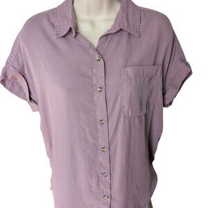 Lola River Women's Mauve Purple Short Sleeve Button Down Blouse Small100% Tencel
